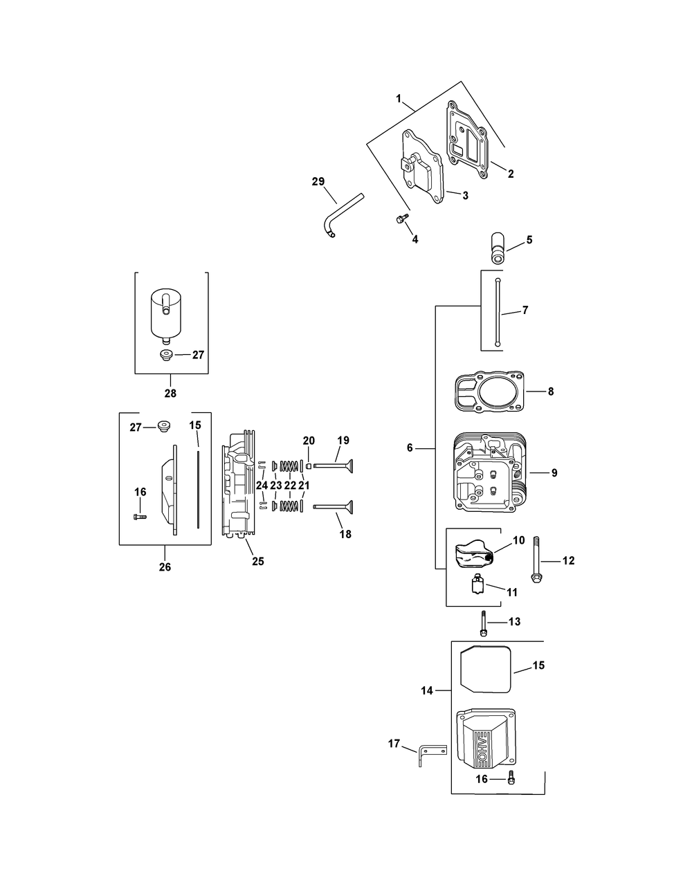 Kohler Cv670-3015 Head, Valve And Breather Diagram and Parts List for Z-FORCES48-KH 53AH5FJB050-22HP Cub Cadet Lawn Tractor
